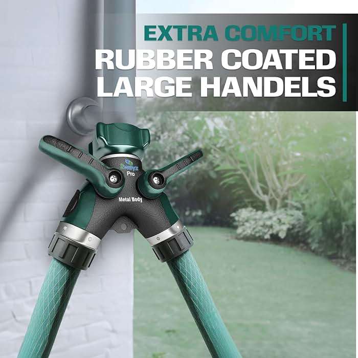 2WAYZ Hose Splitter 2 Way Heavy Duty Outdoor Faucet and Garden Connector - Water Spigot Splitter - Durable All-Metal Y Adapter with Shut-Off Valve - 4 x 4 x 1.5 Inches - Image 4