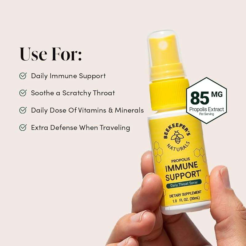 Propolis Throat Spray by Beekeeper's Naturals - 95% Bee Propolis Extract, Natural Immune Support & Sore Throat Relief - Antioxidants, Keto, Paleo, Gluten-Free (1.0 oz)(Pack of 1) - Image 4