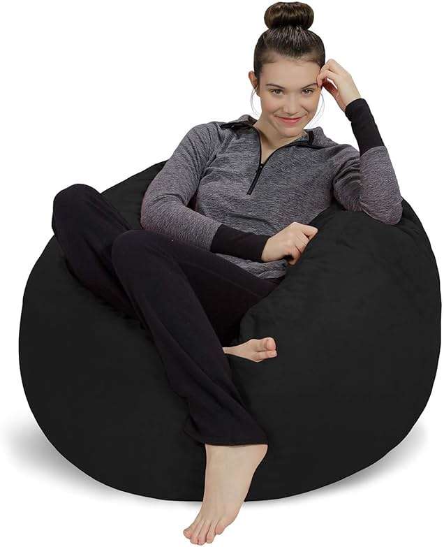 Sofa Sack Bean Bag Chair - Plush, Ultra Soft - Memory Foam Bean Bag Chair with Microsuede Cover - Stuffed Foam Filled Furniture and Accessories for Dorm Room 3 Feet - Black - Image 1