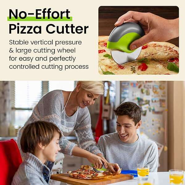 Kitchy Pizza Cutter Wheel, Heavy Duty Ergonomic Pizza Slicer with Easy Grip Non-Slip Handle and Blade Cover, Dishwasher Safe (Green) - Image 2