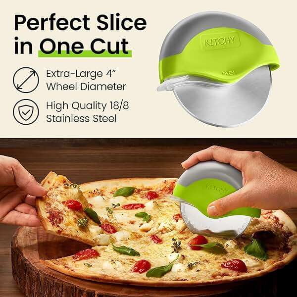 Kitchy Pizza Cutter Wheel, Heavy Duty Ergonomic Pizza Slicer with Easy Grip Non-Slip Handle and Blade Cover, Dishwasher Safe (Green) - Image 3
