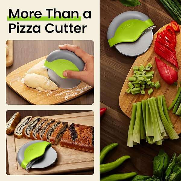 Kitchy Pizza Cutter Wheel, Heavy Duty Ergonomic Pizza Slicer with Easy Grip Non-Slip Handle and Blade Cover, Dishwasher Safe (Green) - Image 7