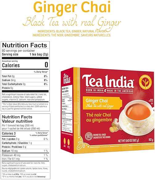 Tea India Ginger Chai Black Tea with Real Ginger Flavorful Blend Of Premium Black Tea, Ginger & Natural Ingredients Traditional Indian Caffeinated Tea 80 Round Teabags - Image 2