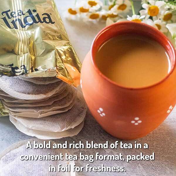 Tea India Ginger Chai Black Tea with Real Ginger Flavorful Blend Of Premium Black Tea, Ginger & Natural Ingredients Traditional Indian Caffeinated Tea 80 Round Teabags - Image 4