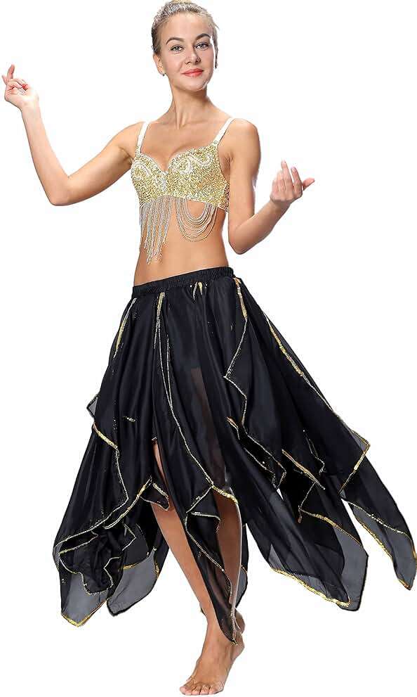 Seawhisper 10 Panel Skirt Women - Handkerchief Maxi Skirt with Gold Sequins, Multi-Use Adult Belly Dance Skirt - Image 6