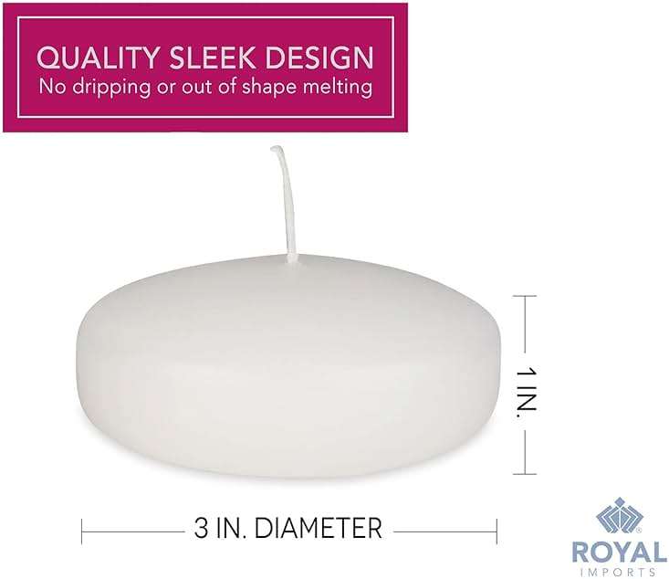 Floating Candles 3 inch White, Unscented Dripless Wax Discs | Made in USA Long Burning Floating Candles for Centerpieces 8-10 Hour Burn Time, Weddings, Parties, Home Décor & Holidays - Royal Imports - Image 6