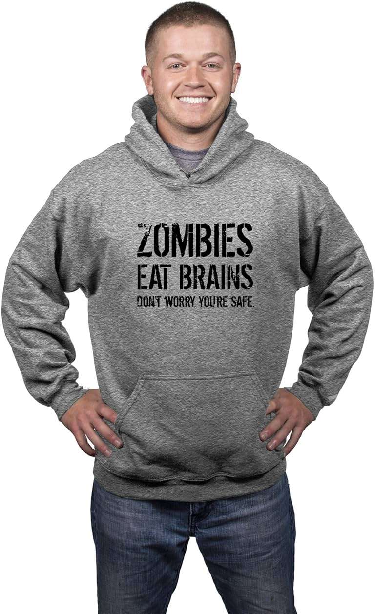 Crazy Dog Unisex Zombies Eat Brains Don't Worry You're Safe Funny Halloween Hoodie - Image 2