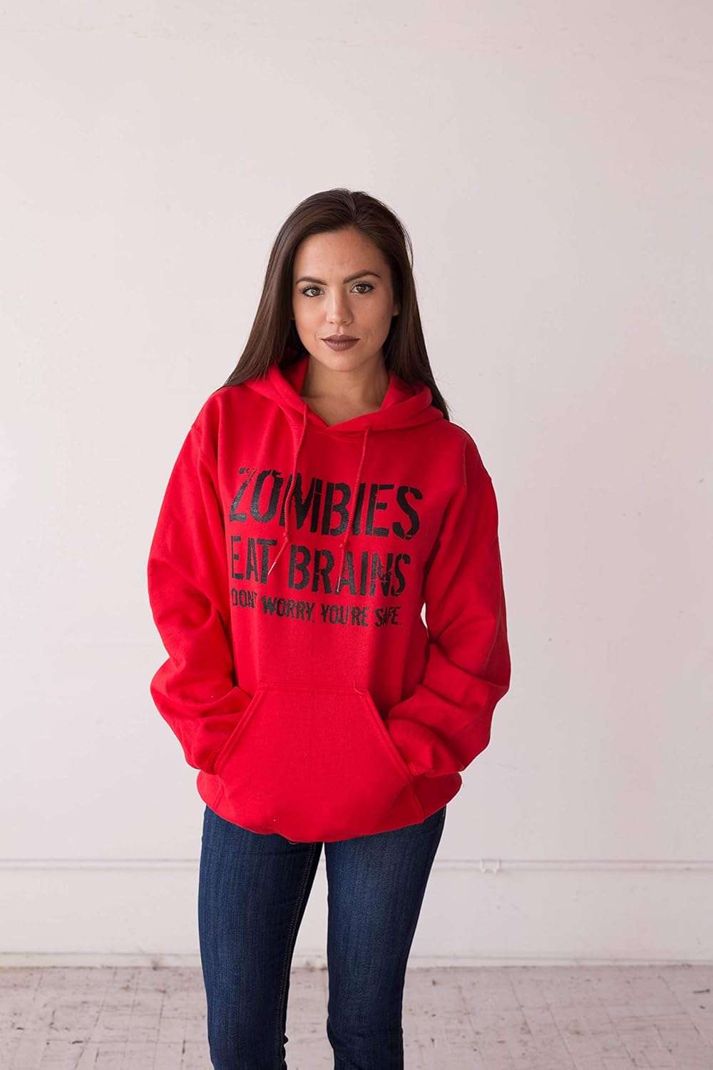 Crazy Dog Unisex Zombies Eat Brains Don't Worry You're Safe Funny Halloween Hoodie - Image 3
