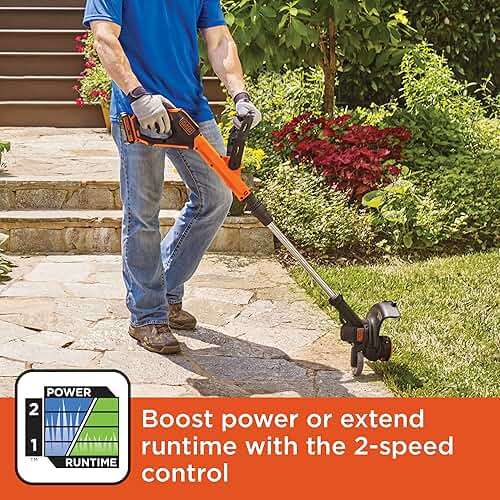 BLACK+DECKER 20V MAX Cordless String Trimmer and Edger, 12 Inch Weed Eater, 2-Speed Control Weed Wacker, 2 Batteries, Charger and Spool Included (LSTE525) - Image 6