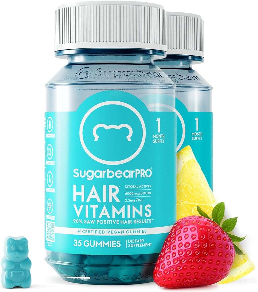 SugarbearPRO Hair Vitamin Gummy 2 Month Supply Extra Strength Biotin 6000mcg, Growth for Men & Women, Vegan Vitamin B12, MSM, Inositol, Omega 3, Elderberry, Certified Kosher, Halal, Cruelty-Free - Image 1