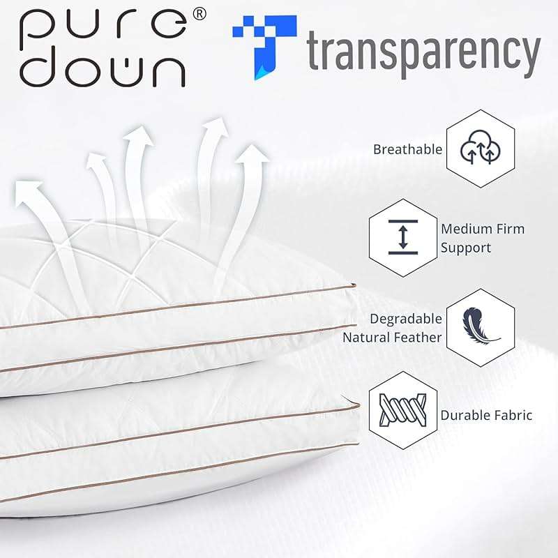 puredown® Goose Feathers and Down Pillow for Sleeping Hotel Collection Bed Pillows, Gusseted, King, Set of 2 - Image 4