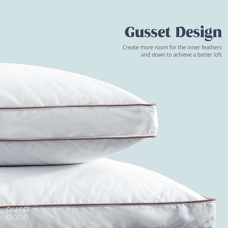 puredown® Goose Feathers and Down Pillow for Sleeping Hotel Collection Bed Pillows, Gusseted, King, Set of 2 - Image 5