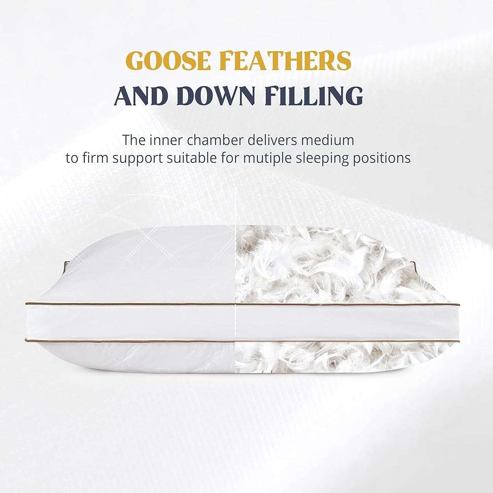 puredown® Goose Feathers and Down Pillow for Sleeping Hotel Collection Bed Pillows, Gusseted, King, Set of 2 - Image 5