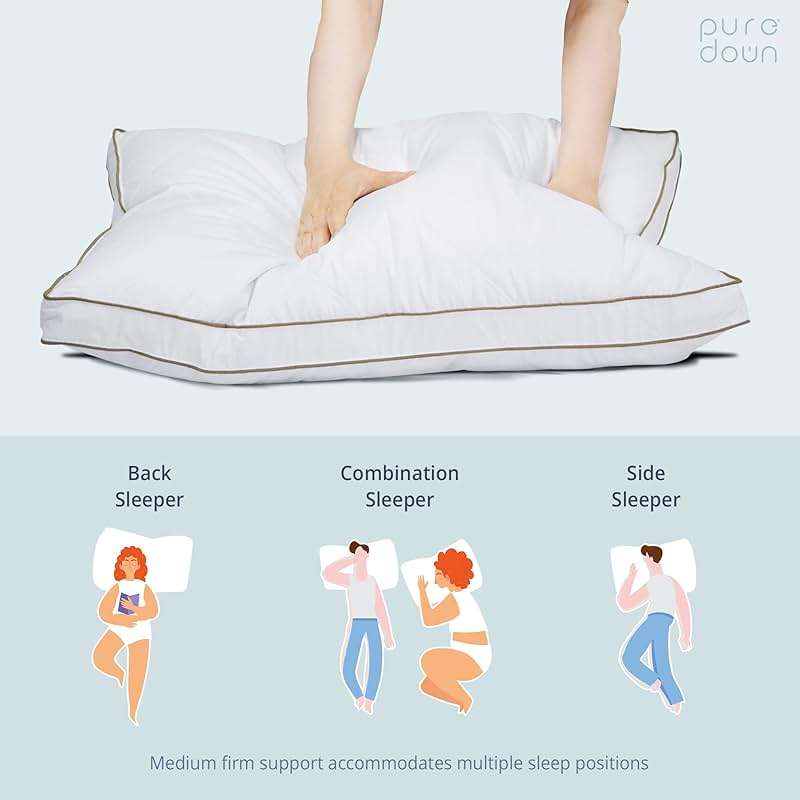 puredown® Goose Feathers and Down Pillow for Sleeping Hotel Collection Bed Pillows, Gusseted, King, Set of 2 - Image 7