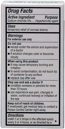 Muro 128 5% Sodium Chloride Hypertonicity Ophthalmic Solution, from Bausch + Lomb, 0.5 Fl Oz for Temporay Relief of Corneal Edema (1 Box Only) - Image 2