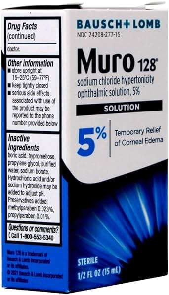 Muro 128 5% Sodium Chloride Hypertonicity Ophthalmic Solution, from Bausch + Lomb, 0.5 Fl Oz for Temporay Relief of Corneal Edema (1 Box Only) - Image 5