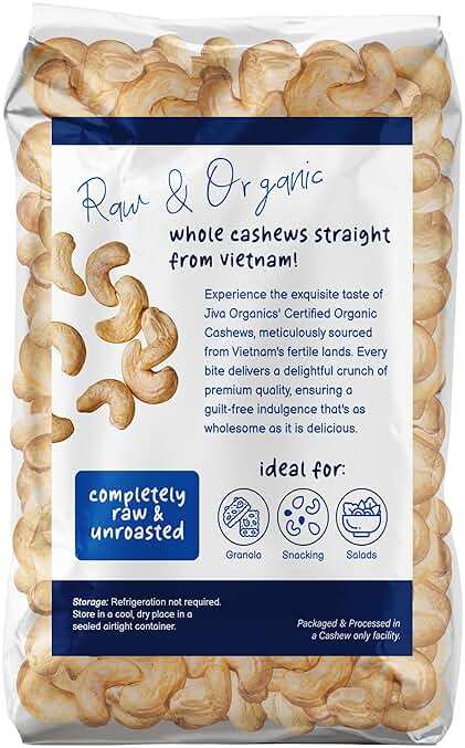 Organic Raw Cashews 2 LB Bag, Gluten-Free, Non-GMO, Vegan, Whole Raw Nuts, Unsalted, Unroasted, Crunchy & Healthy Snack, For Baking & Cooking by Jiva Organics - Image 3