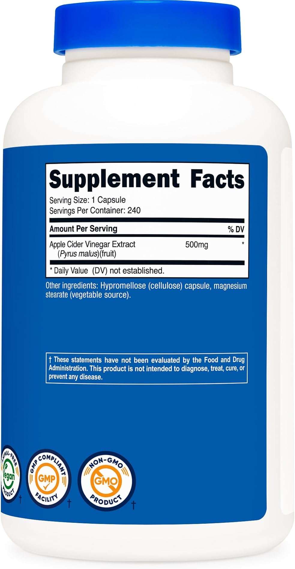 Nutricost Apple Cider Vinegar Capsules 500mg, 240 Vegetarian Capsules - Natural, Vegetarian, GMP, Non-GMO and Gluten Free - Image 4