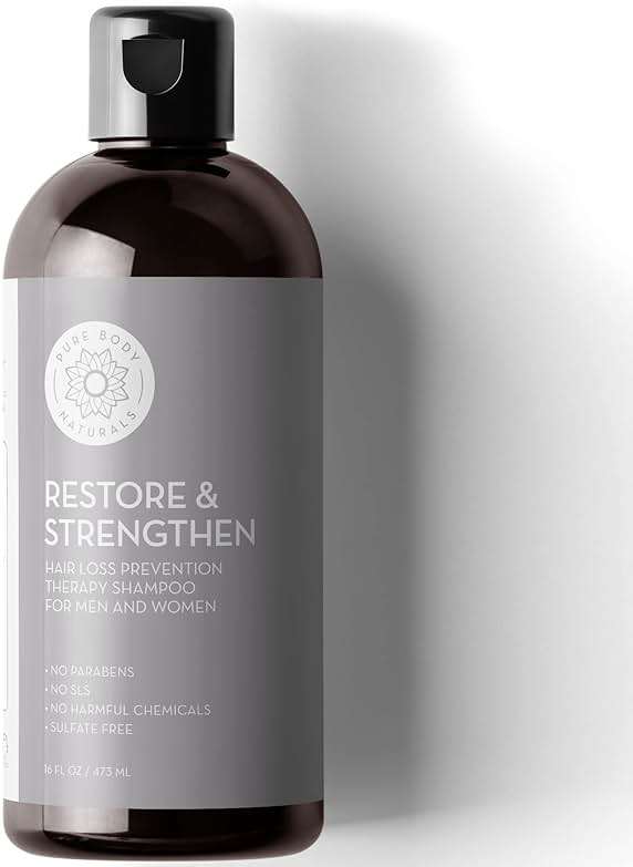Pure Body Naturals Hair Loss Shampoo to Restore and Strengthen, Large 16 Ounce, DHT Blocker Shampoo for Thinning Hair, for Men and Women (Label Varies) - Image 1