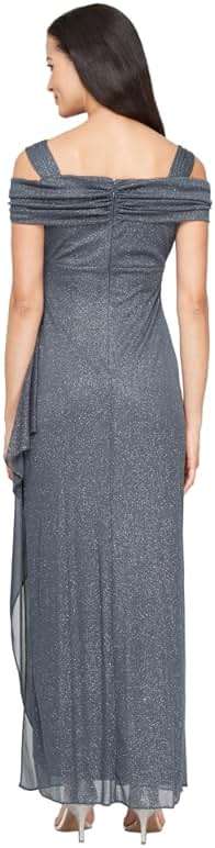 Alex Evenings Women's Long Cold Shoulder Dress (Petite and Regular Sizes), Smoke Glitter, 8 - Image 2