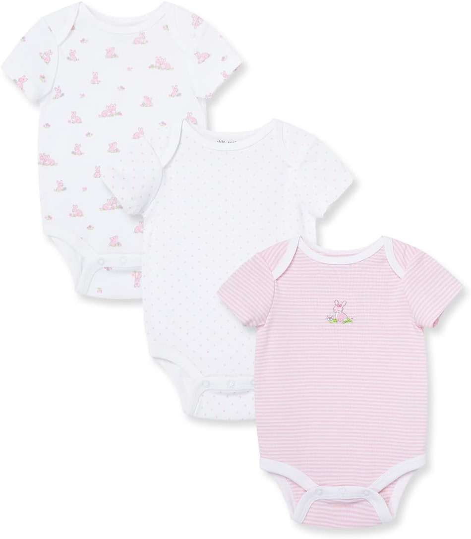 Little Me Clothes for Baby Girls' 3-Pack 100% Cotton Bodysuits with Full Snap Closures, Baby Essentials - Image 1