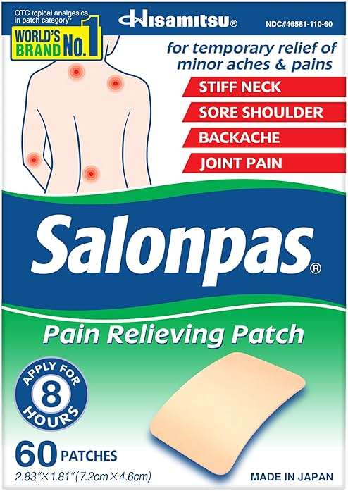 Salonpas Pain Relieving Patch for Back, Neck, Shoulder, Knee Pain and Muscle Soreness - 8 Hour Pain Relief - 60 Count - Image 1