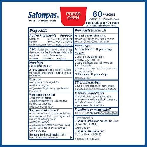 Salonpas Pain Relieving Patch for Back, Neck, Shoulder, Knee Pain and Muscle Soreness - 8 Hour Pain Relief - 60 Count - Image 7