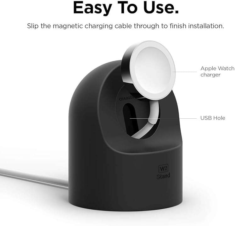 elago W2 Charger Stand Compatible with Apple Watch Series Ultra3/Ultra2/Ultra/11/10/9/8/7/6/5/4/3/2/1/SE3/SE2/SE1 (49mm, 46mm, 45mm, 44mm, 42mm, 41mm, 40mm, 38mm) - Image 3