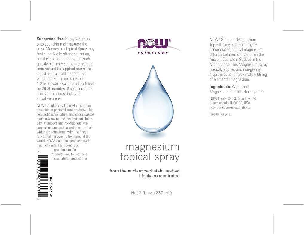 NOW Foods Solutions, Magnesium Topical Spray, from the Ancient Seabed, Highly Concentrated, 8 Fl Oz (Pack of 1) - Image 3