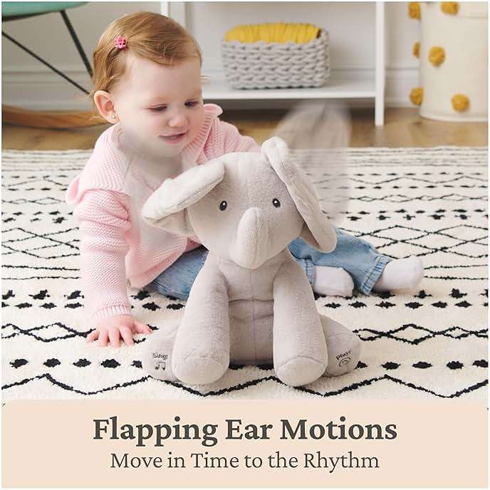 GUND Baby Animated Flappy the Elephant Plush, Singing Stuffed Animal Baby Toy for Ages 0 and Up, Gray, 12" - Image 4