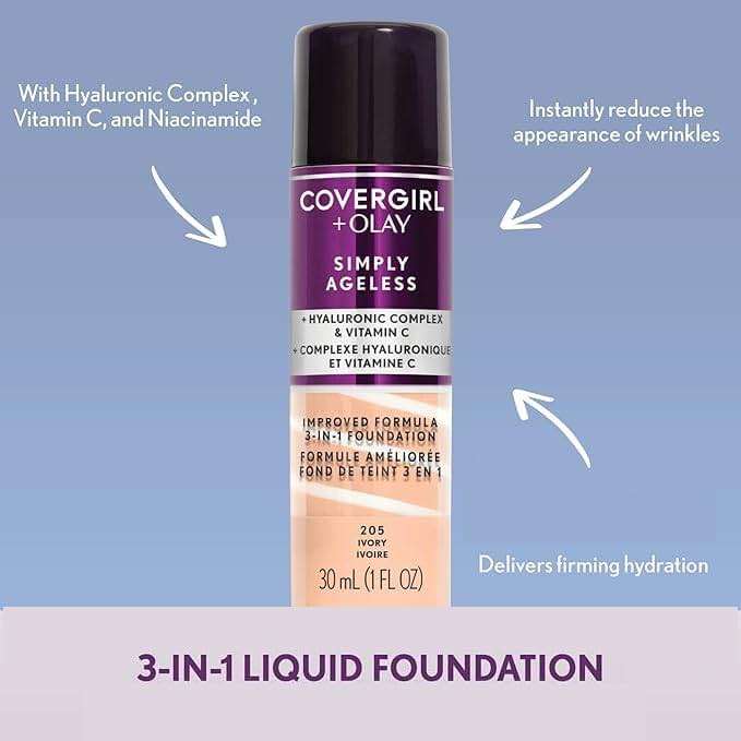 COVERGIRL+Olay Simply Ageless 3-in-1 Liquid Foundation Classic Ivory, 1 Ounce (packaging may vary) - Image 2