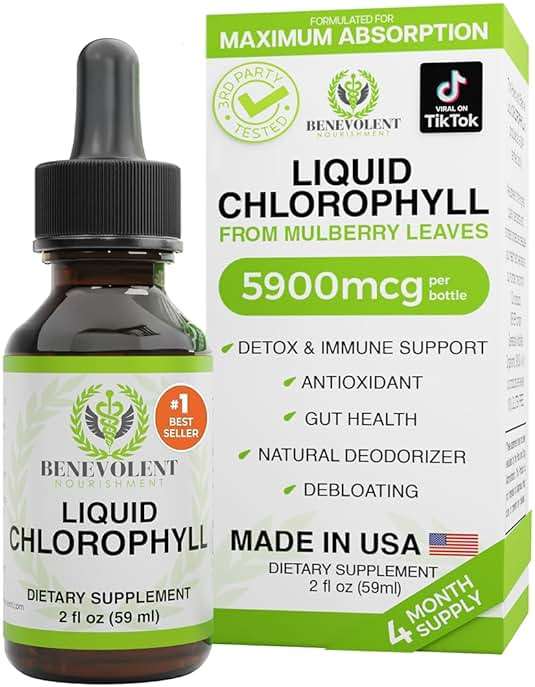 Benevolent Nourishment Chlorophyll Supplement, Detox & Immune Support, Internal Deodorizer, Liquid Drops - Image 1
