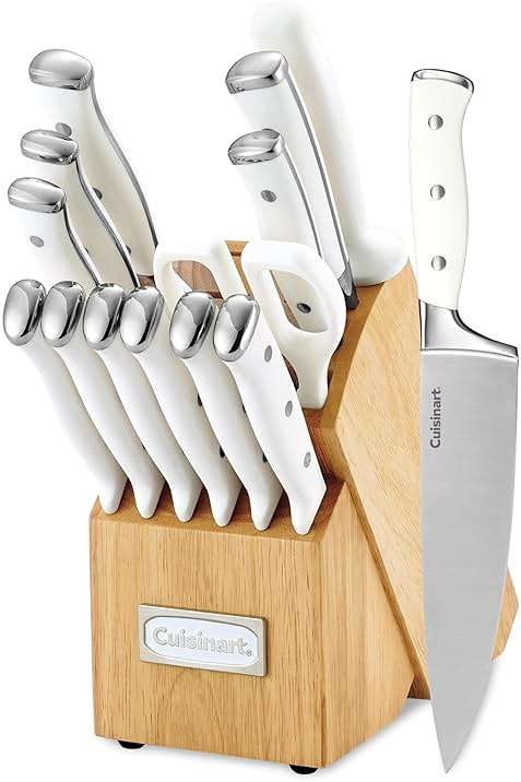 Cuisinart 15-Piece Knife Set with Block, High Carbon Stainless Steel, Forged Triple Rivet, White, C77WTR-15P - Image 1