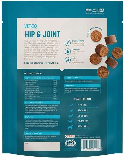 VetIQ Glucosamine Hip & Joint Supplement for Dogs, 180 Soft Chews, Joint Support Supplement with MSM and Krill, Dog Health Supplies Large & Small Breed, Chicken Flavored Chewables - Image 8