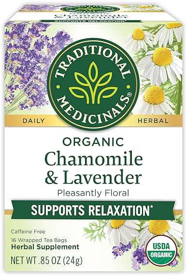 Traditional Medicinals Organic, Chamomile & Lavender - Chamomile Tea Supporting Stress Relief and Relaxation - Kosher, Non-GMO, Caffeine-Free, Compostable - 16 Tea Bags - Image 1