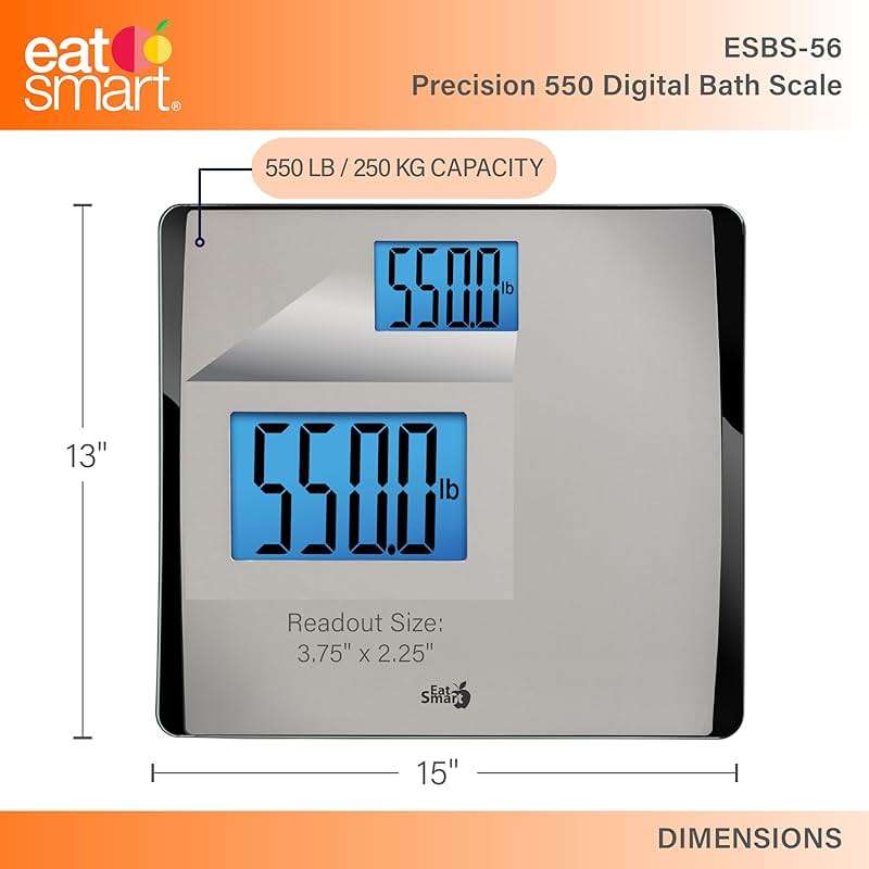 Eat Smart Precision 550 Pound Extra-High Capacity Digital Bathroom Scale, Extra-Wide Platform, Stainless Steel Body Weight Scale with Step-On Tech, Silver - Image 2