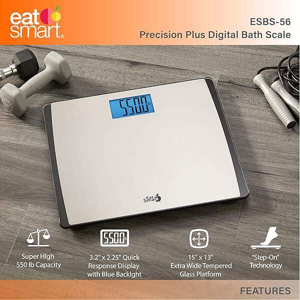Eat Smart Precision 550 Pound Extra-High Capacity Digital Bathroom Scale, Extra-Wide Platform, Stainless Steel Body Weight Scale with Step-On Tech, Silver - Image 3