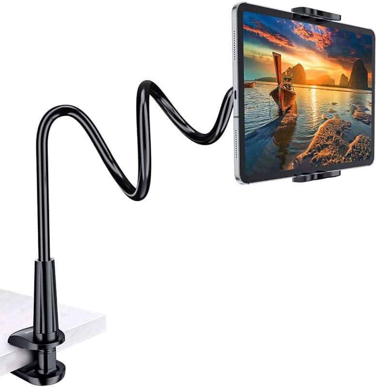 Tryone Gooseneck Kindle&Tablet Holder for Bed Hands-Free Reading on Bed Headboard for iPad, Kindle, and Switch, Flexible 30in Al-Mg Alloy Clamp Arm Stand for Tablets 4.7-10.5 in, Phone - Black - 30in - Image 1
