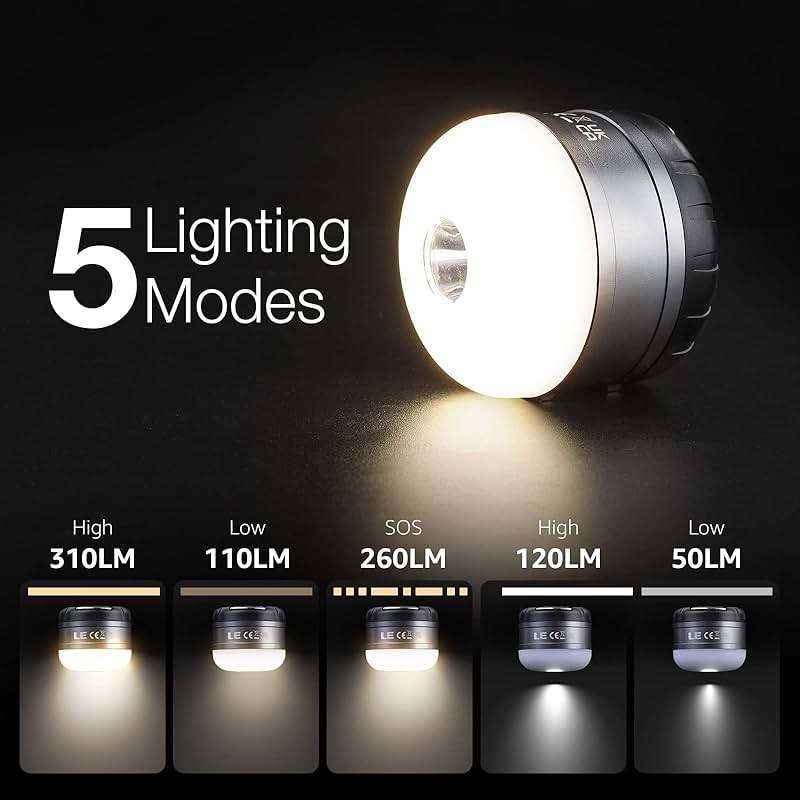 LE LED Camping Lantern Rechargeable, 410LM, 5 Light Modes, Power Bank, Waterproof, Mini Flashlight with Magnetic Base for Hurricane Emergency, Outdoor, Hiking, Home and Car - Image 2