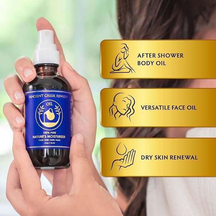 Ancient Greek Remedy Body Oil - Organic After Shower Face Oil & Body Moisturizer for Dry Skin - Almond, Jojoba, Olive, Lavender, Vitamin E Oils - Natural Clean Facial Skincare for Women & Men 4 oz - Image 2