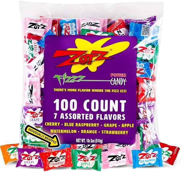 Zotz Fizzy Candy Bag, Assorted Flavors, 100 Count Bag - Image 1