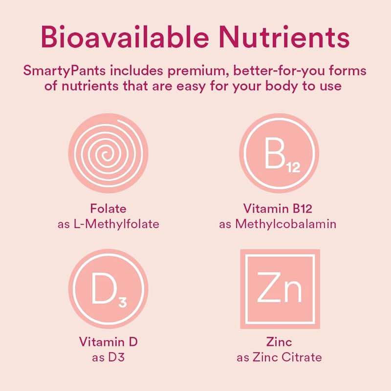 SmartyPants Women's Multivitamin Gummies: Omega 3 Fish Oil (EPA/DHA), Methylfolate, CoQ10, Vitamin D3, C, Vitamin B12, B6, A, K & Zinc, Inositol, Gluten Free, 180 Count (30 Day Supply) - Image 8