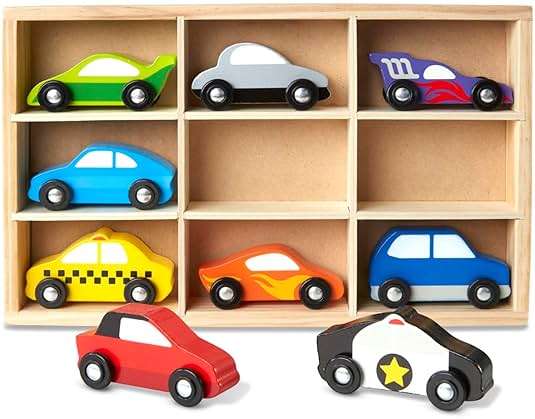 Melissa & Doug Wooden Cars Vehicle Set in Wooden Tray - Image 1