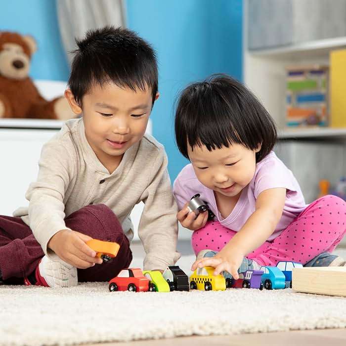 Melissa & Doug Wooden Cars Vehicle Set in Wooden Tray - Image 2