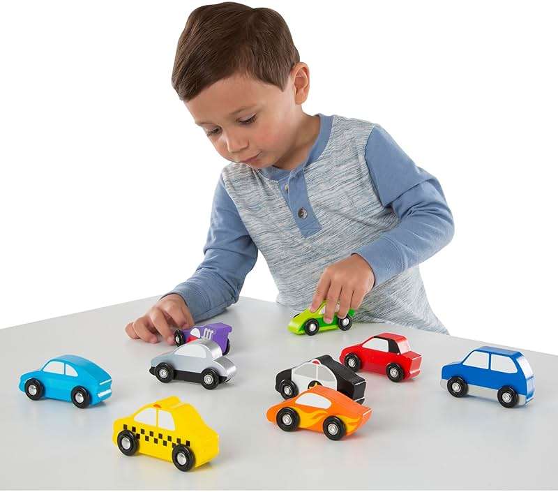 Melissa & Doug Wooden Cars Vehicle Set in Wooden Tray - Image 4