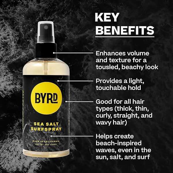 BYRD Hairdo Products Byrd Sea Salt Surfspray, Salty Coconut Scent, Texturizing and Volumizing Sea Salt Spray for Men for Hydrated, Shiny Surfer Hair, Safe for All Hair Types, 8 Fl Oz - Texture Spray - Image 2