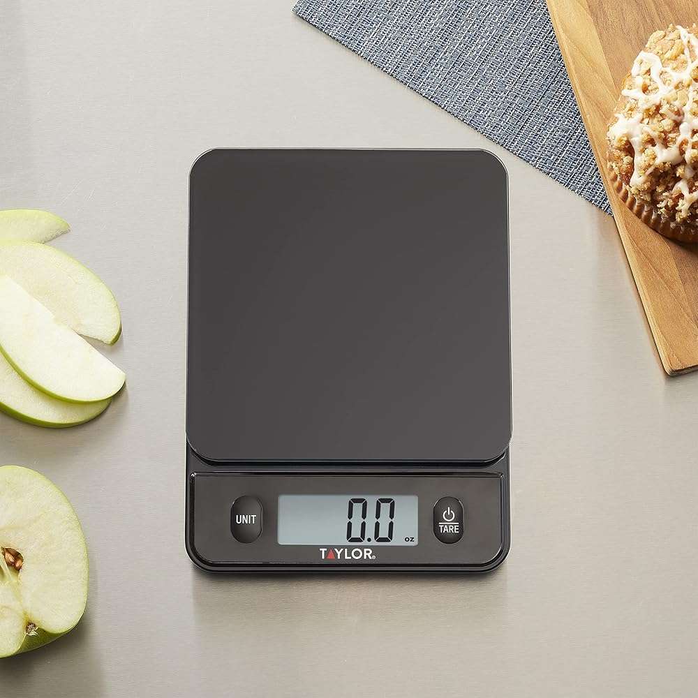 Taylor Glass Top Food Scale with Touch Controls, 11 lb Capacity, Sleek Black Design for Precision Food Measurement in Grams and Ounces - Image 5