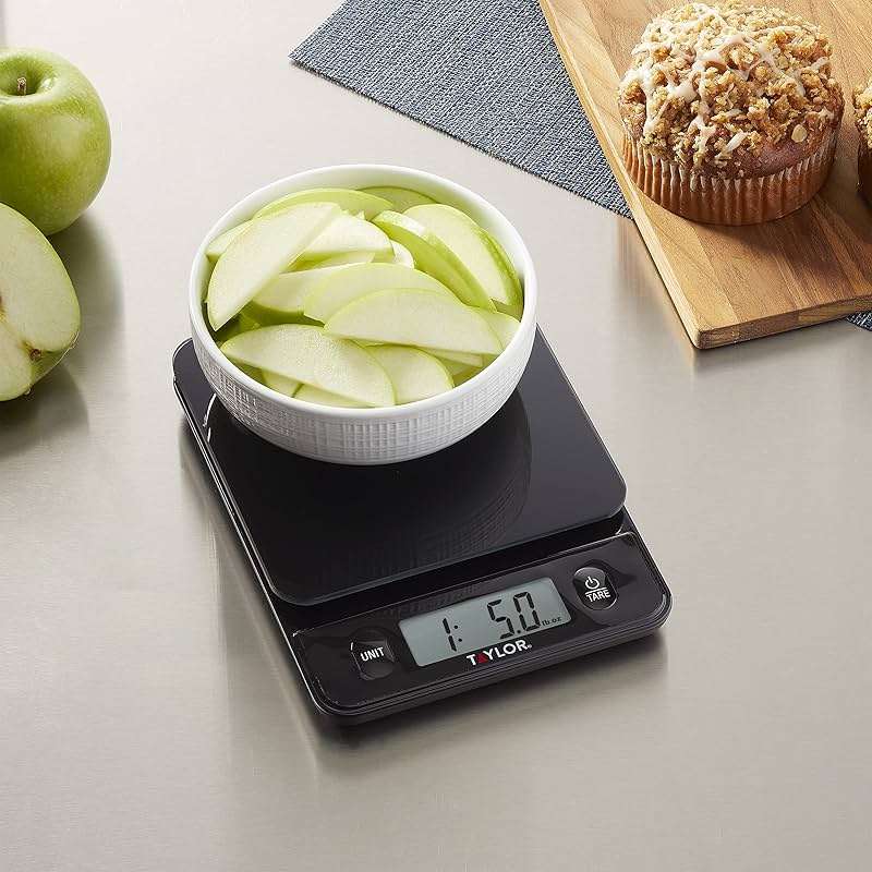 Taylor Glass Top Food Scale with Touch Controls, 11 lb Capacity, Sleek Black Design for Precision Food Measurement in Grams and Ounces - Image 6