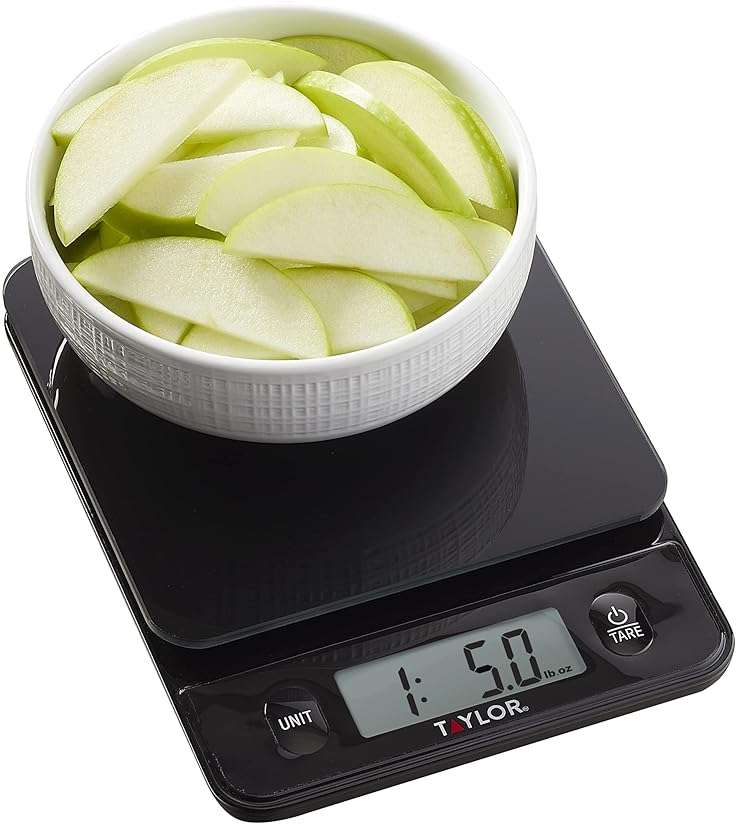 Taylor Glass Top Food Scale with Touch Controls, 11 lb Capacity, Sleek Black Design for Precision Food Measurement in Grams and Ounces - Image 7
