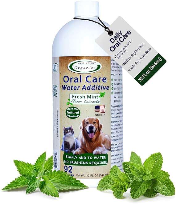Mad About Organics Oral Care Water Additive for Cats & Dogs – Gentle Dental Support – Reduces Breath Odors, Promotes Gum Health – No Brushing – Convenient for Daily Use, Fresh Mint Flavor, 32 FL oz - Image 1